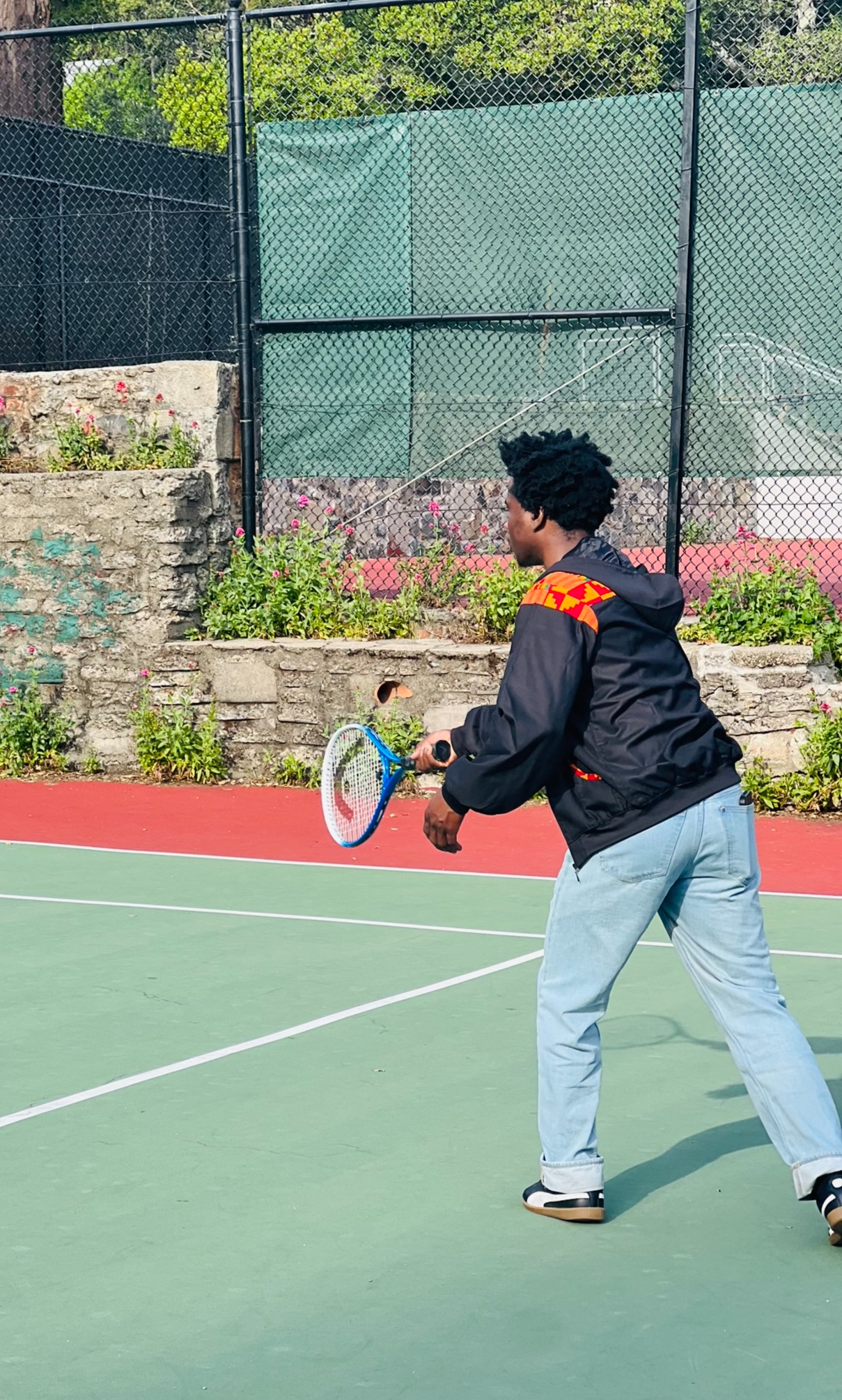 Playing Tennis at Rose Garden